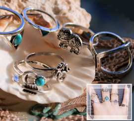 set/7 Ringen en Knokkelringen - Antiek Zilver & Turquoise kleur