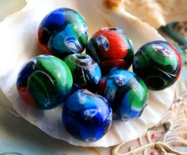 1 Large, Handmade Face Bead - Glass - Round 15 mm - Multi Coloured