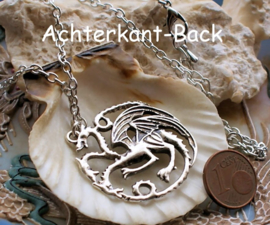 Game of Thrones Inspired Hanger + Ketting: Draak Targaryen - Antiek Zilver Kleur