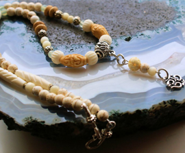 C&G Necklace: Prayerbeads - Magnesite  - Xiu Jade & Ohm Pendant