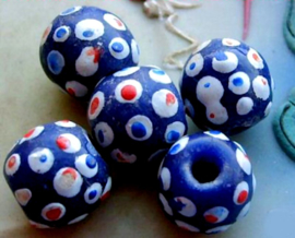 set/4 Krobo TRADE BEADS - Handelskralen uit Ghana - Glas - ca 12-13 mm - Donker Blauw