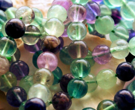 set/6 beads: Rainbow Fluorite - Round - 8 mm - Aqua Ocean Purple