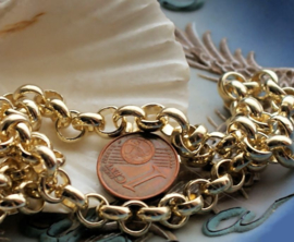 Jasseron Chain for Necklace/Bracelet - per 50 cm length - 7 mm chain - Gold tone