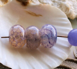 set/3 beads: Dragon Veins Agate - Oblate Round - 14 mm - Lilac Purple