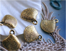 set/10 Charms: Shell - 15x13 mm - Antique Gold/Brass Tone
