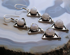 Pair of beautiful long Earrings with White Rainbow Moonstone