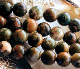 set/6 beads: Kakamba Jasper - Round - 8 mm - Greens & Earth tones