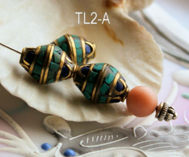 1 handmade Tibetan Bead: Brass with Turquoise (and Lapis Lazuli) - various options - TL2