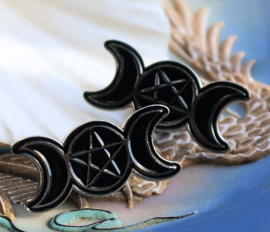 Witch Pin Speld Broche: Maan met (inverted) Pentagram - 26 mm - Zwart Zilver