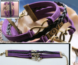 Armband 'Purple Endless Love' 4-rij in Imitatie Suède/Leer