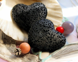 1 large bead: Coral-look Lava Rock - Heart - 28 mm - Black