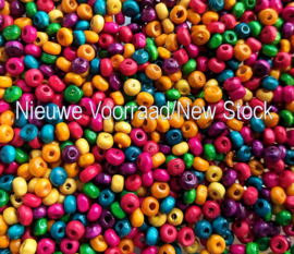 set/100 Beads: Wood - Spacer Flat Round - 4x3 mm - Assorted Colours MIX