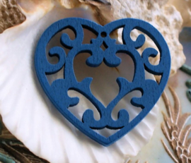 Pendant: Wood - Folklore HEART - 40 mm - Blue