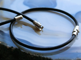 Black Leather Bracelet with Magnetic Clasp