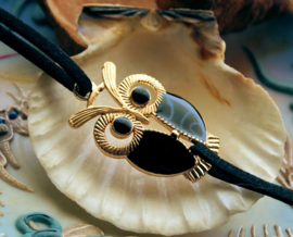Bracelet: Owl - Black Faux Suède + Gold Tone 