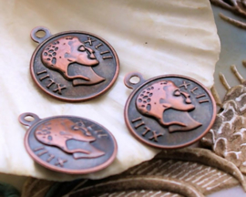 set/5 Charms: Roman Coin - 18x15 mm - Antique Copper Tone