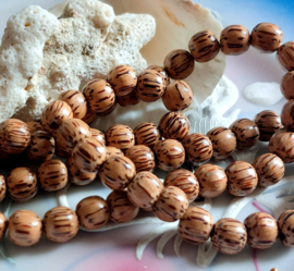 set/10 Beads: Palmwood - Round - ca 8 mm - Natural colours