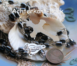 Hematite Rosary Necklace with Mary Ornament and Crucifix