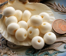 BONE:  set/5 Handmade Beads - Round Flat - approx 12x9 mm - Off White
