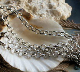 Jasseron Chain for Necklace/Bracelet - per 50 cm -  4,8 mm chain - Steel/Silver tone