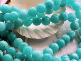 set/5 beads: JADE - Round - 8,4 mm - Aqua Blue/Turquoise and White