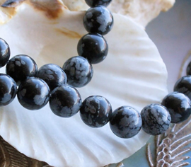 set/7 beads: Snowflake Obsidian -  Round - 8,3 mm - Black Gray White