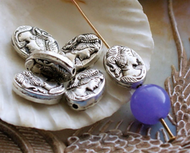 set/3  Beautiful Beads: Cameo - 14x10 mm - Antique Silver Tone