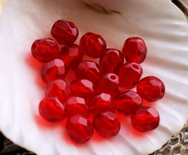 set/20 Beads: CZECH GLASS - Faceted - 6 mm - Ruby Red