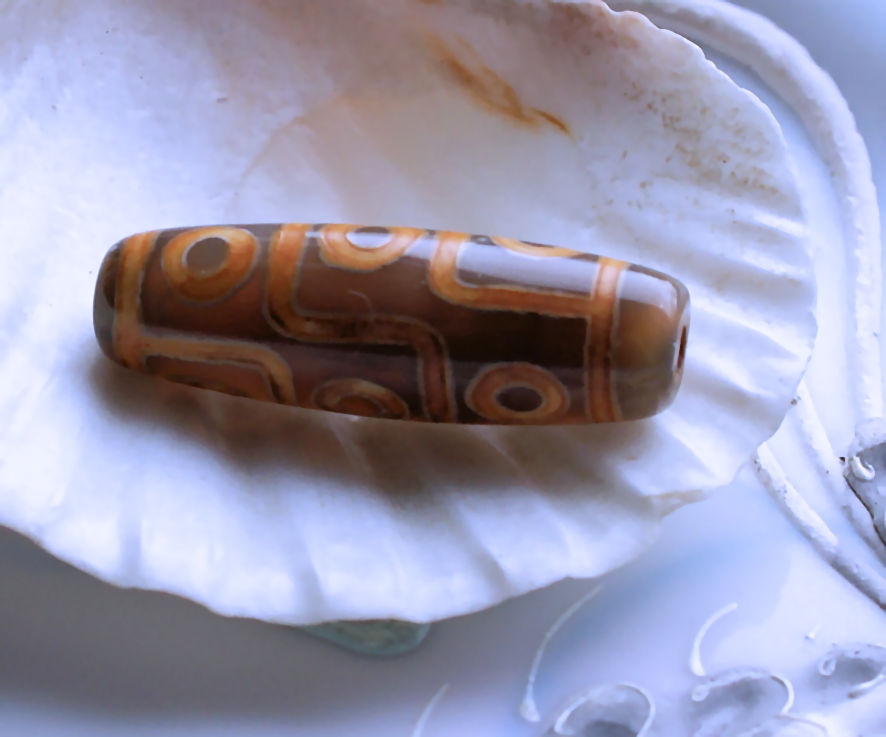 1 Grote Tibetaanse DZI Gebedskraal: 3 Eye Bead - Agaat - ca 30 mm lang