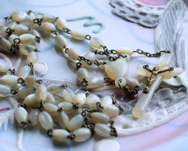 Antique Rosary with Mother of Pearl Beads and Crucifix - White