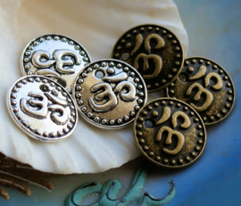 set/2 Spacer Charms: Ohm Aum Symbol - 15 mm - Antique Silver Tone or Bronze Tone Metal