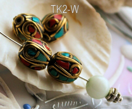 1 handmade Tibetan Bead: Brass with Turquoise & Red Coral - various options - TK2