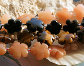 1 bead: FLOWER - 14 mm - Jade or Tigereye or Black Onyx Agate