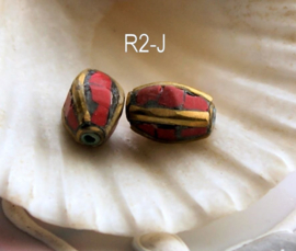 1 handmade Tibetan Bead: Brass with Red Coral - various options R2