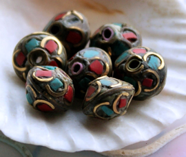 1 handmade Tibetan Kraal: Brass with real Turquoise & Coral - var. options - RWT