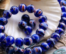 set/10 Millefiori Kralen - Glas - Rond 8 mm - Blauw Multi