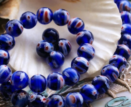 set/10 Millefiori Beads - Glass - Round 8 mm - Blue Multi