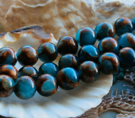 set/6 beads: beautiful Nepal Agate - Round - 8,5 mm - Petrol-Blue Brown