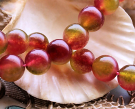 set/5 beads: JADE - Round - 10 mm - Pink with Olive Green