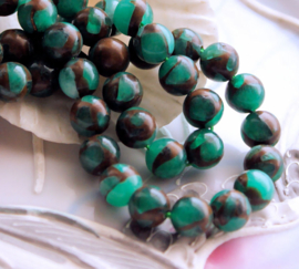 set/6 beads: beautiful Nepal Agate - Round - 8,5 mm - Emerald-Green Brown
