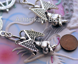 Paar Oorbellen: BAPHOMET met reversed Pentagram - Antiek Zilver kleur