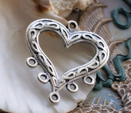 Pendant/Connector: Heart - 35 mm - Antique Silver tone