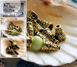 set/8 Bead Caps: Tibetan - Repoussee - 10x7 mm - Antique Silver or Bronze or Antique GoldTone