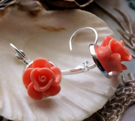 Pair of C&G Earrings: Rose - 27 mm long - Coral-Pink