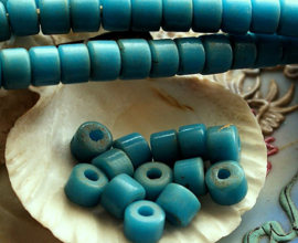 set/10 ANTIEKE TRADE BEADS Handelskralen: Boheems - ca 8,5 mm - Turquoise