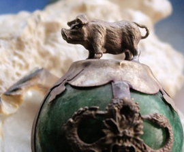 Figure or Paperweight: Pig - Tibetan Silver on Jade Ball - 55 mm