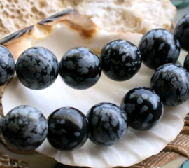 set/5 beads: Snowflake Obsidian -  Round - 12 mm - Black Gray White