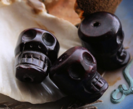 1 large bead: Skull - real Jade - approx 23x19 mm - Dark Burgundy Red