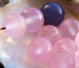 set/5 beads: Rose Quartz - Round FACET - 10 mm - Pink