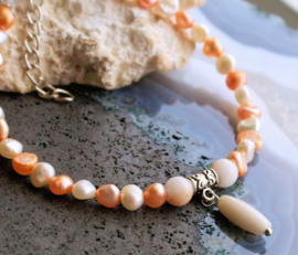C&G Pearl Bracelet: real Freshwater Pearls with Jade & Agate - 20-23 cm